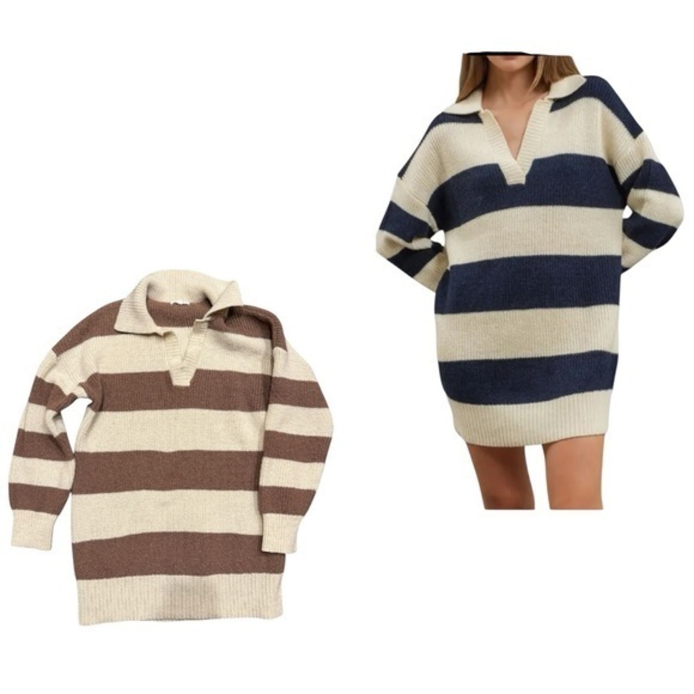 Blu Pepper Polo Brown and Cream Sweater Dress